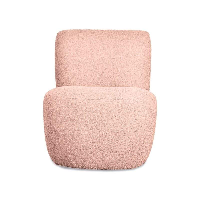 Fauteuil tissu bouclette rose poudré