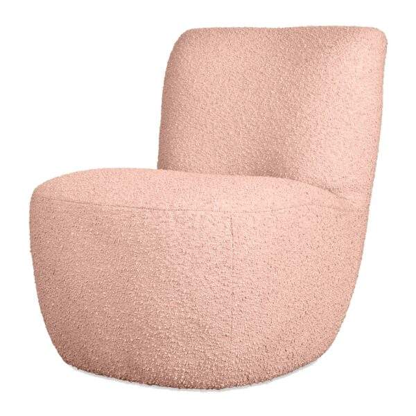 Fauteuil tissu bouclette rose poudré