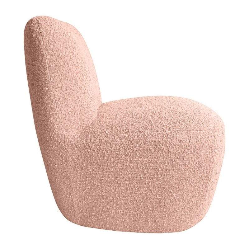 Fauteuil tissu bouclette rose poudré